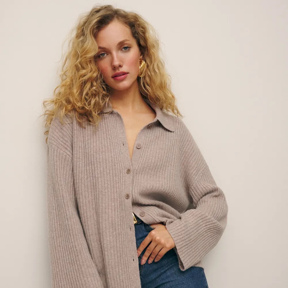 *NWT* Reformation Fantino Cashmere Collared Cardigan Natural - Size XS